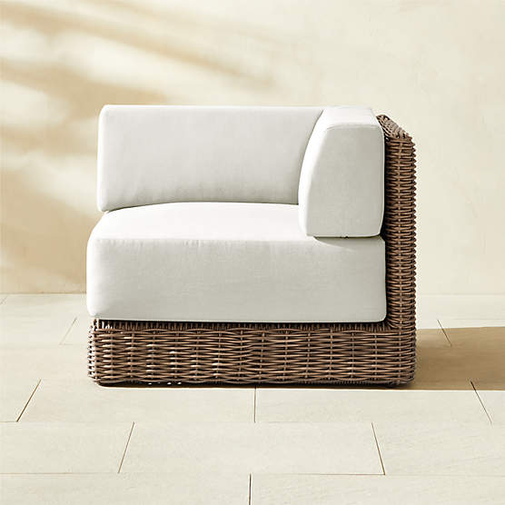 Maylin All-Weather Rattan Outdoor Corner Chair with Warm White Sunbrella® Cushions