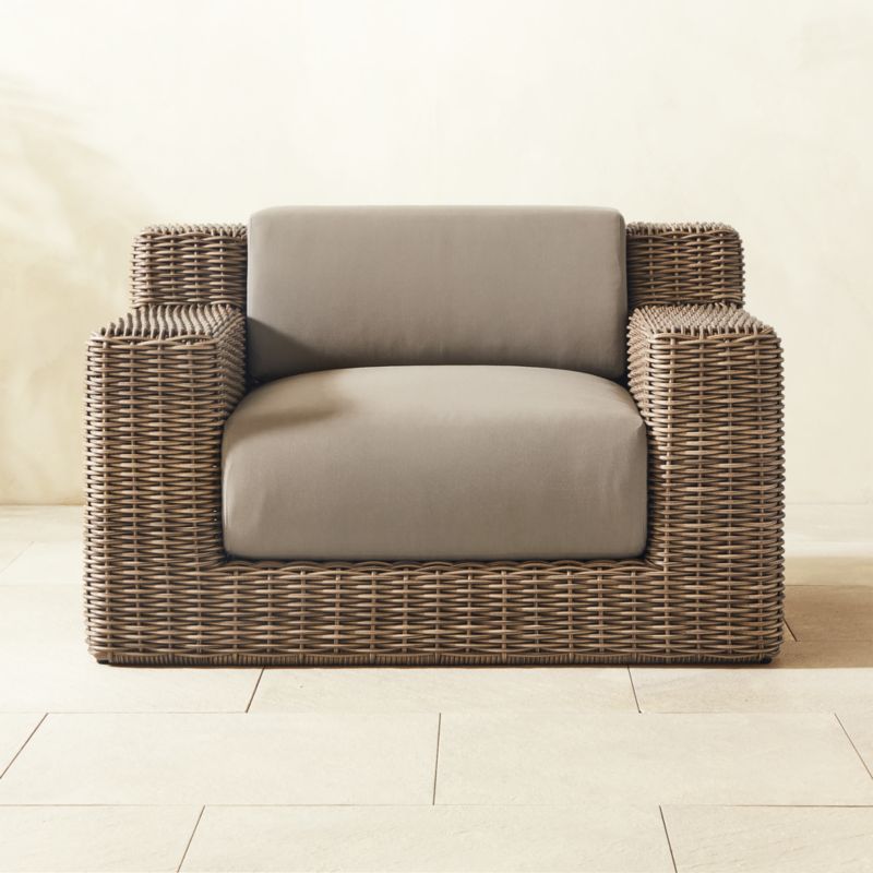 Maylin All-Weather Rattan Outdoor Lounge Chair with Grey Sunbrella® Cushions - image 0 of 8