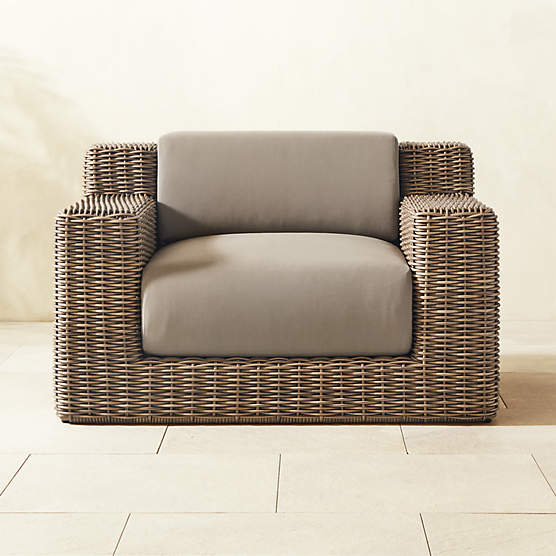 Maylin All-Weather Rattan Outdoor Lounge Chair with Grey Sunbrella® Cushions