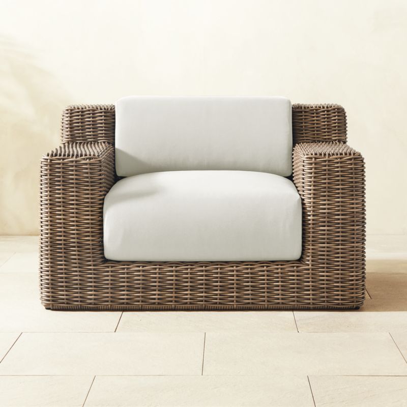 Maylin All-Weather Rattan Outdoor Lounge Chair with Warm White Sunbrella® Cushions - image 0 of 13