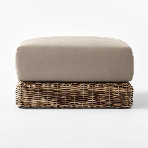 Maylin All-Weather Rattan Outdoor Ottoman with Grey Sunbrella® Cushions