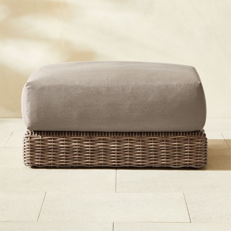 Maylin All-Weather Rattan Outdoor Ottoman with Grey Sunbrella® Cushions - image 0 of 8