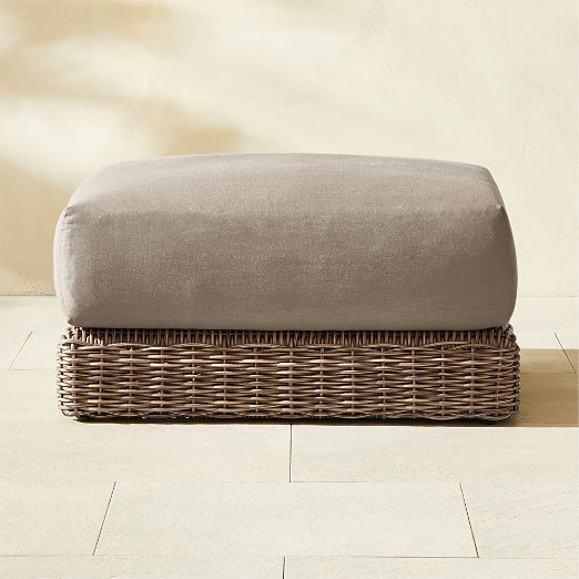 Maylin All-Weather Rattan Outdoor Ottoman with Grey Sunbrella® Cushions