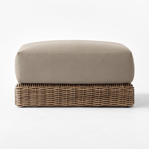 Maylin All-Weather Rattan Outdoor Ottoman with Grey Sunbrella® Cushions