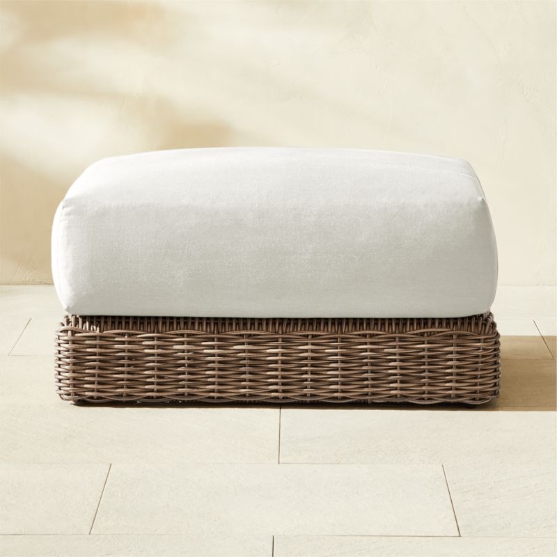 Maylin All-Weather Rattan Outdoor Ottoman with Warm White Sunbrella® Cushions - image 0 of 12