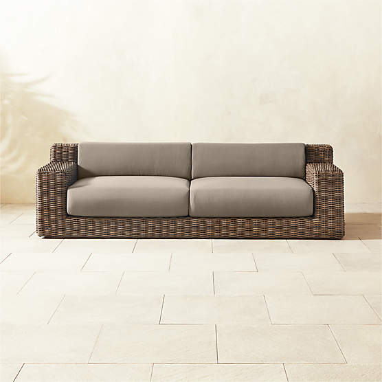 Maylin 98" All-Weather Rattan Outdoor Sofa With Grey Sunbrella® Cushions