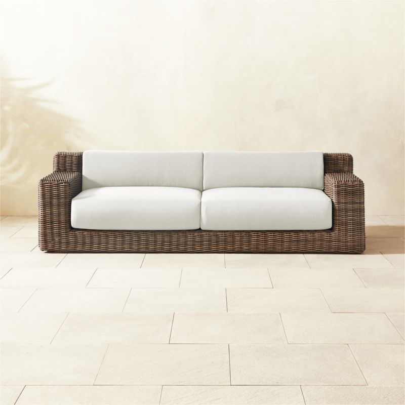 Maylin 98" All-Weather Rattan Outdoor Sofa with Warm White Sunbrella® Cushions - image 0 of 13