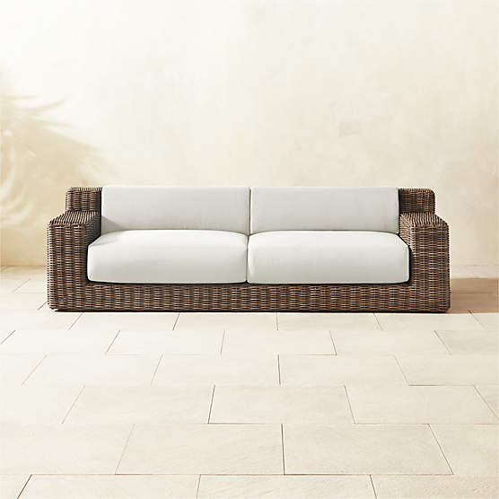 Maylin 98" All-Weather Rattan Outdoor Sofa with Warm White Sunbrella® Cushions