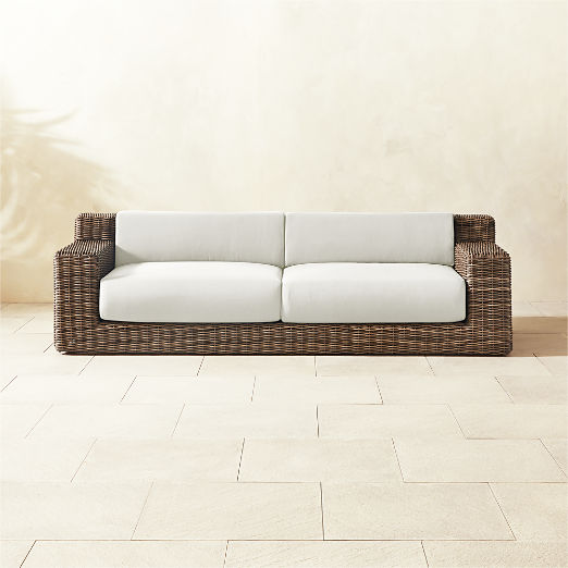 Maylin 98" All-Weather Rattan Outdoor Sofa with Warm White Sunbrella® Cushions