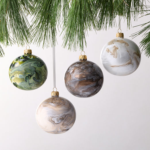 Marbled Round Glass 3" Christmas Tree Ornament Set of 4