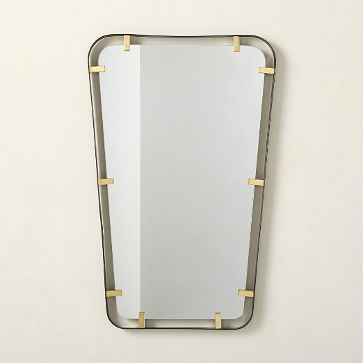 Meditor Blackened Stainless Steel and Polished Brass Rectangular Wall Mirror 23"x36"