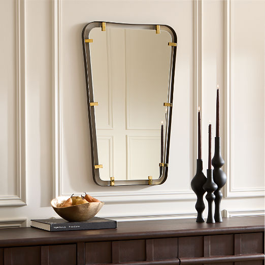 Meditor Blackened Stainless Steel and Polished Brass Rectangular Wall Mirror 23"x36"
