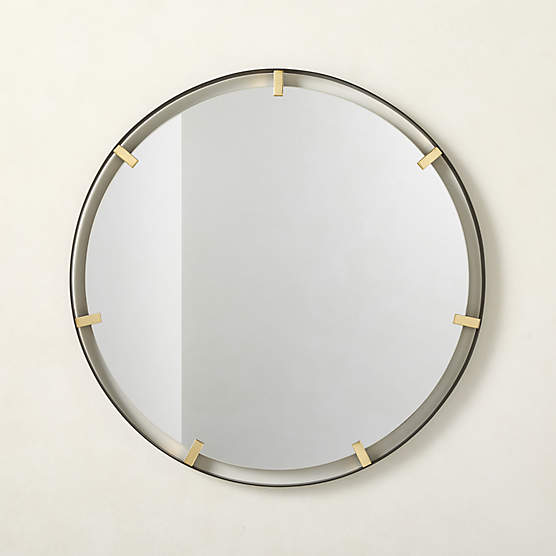 Meditor Blackened Stainless Steel and Polished Brass Round Wall Mirror 32"