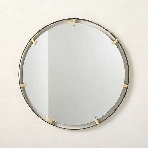 Meditor Blackened Stainless Steel and Polished Brass Round Wall Mirror 32"