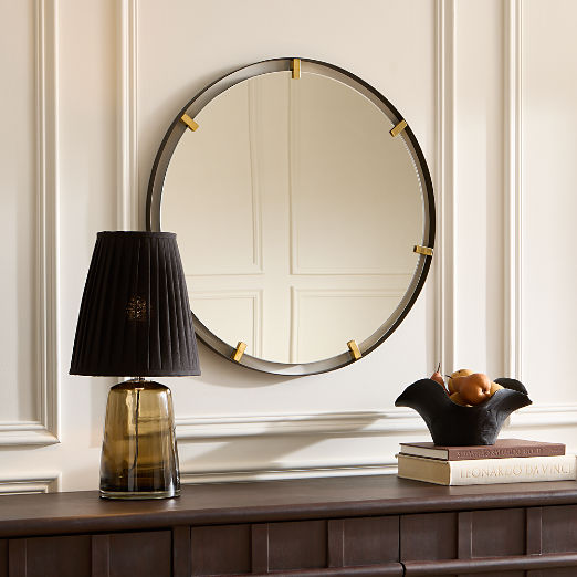Meditor Blackened Stainless Steel and Polished Brass Round Wall Mirror 32"