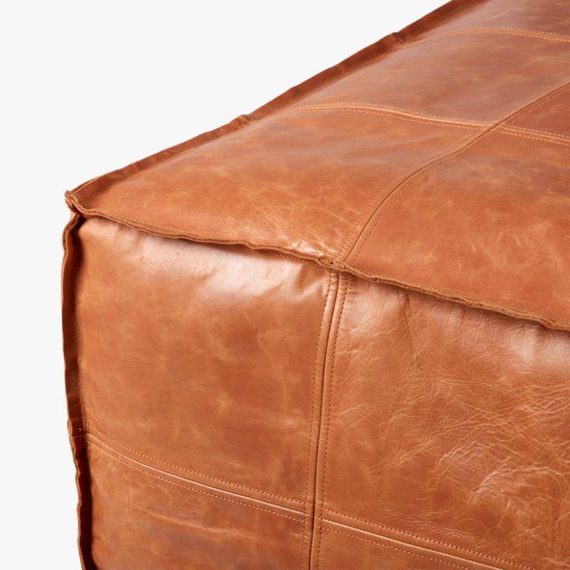 Medium Square Brown Leather Ottoman Pouf - image 3 of 5