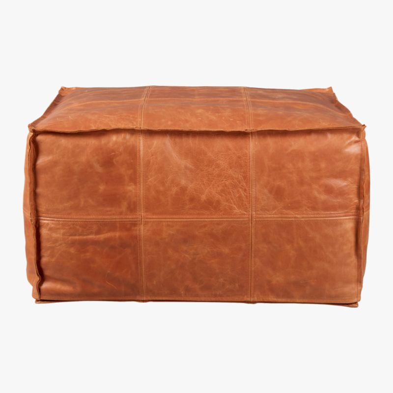 Medium Square Brown Leather Ottoman Pouf - image 1 of 5