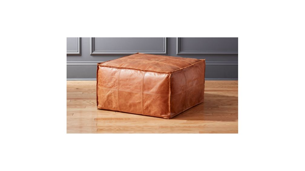 Medium Square Leather OttomanPouf + Reviews CB2