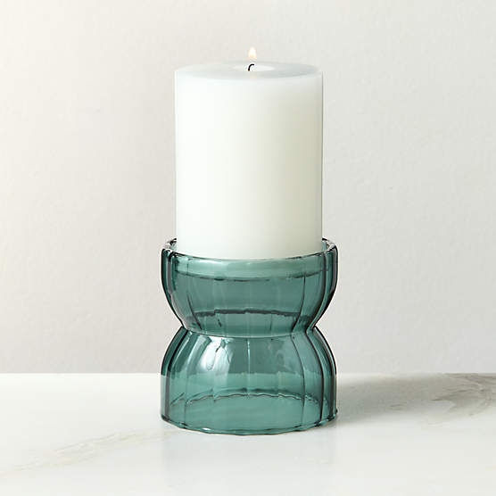 Melina Teal Glass Pillar Candle Holder Large