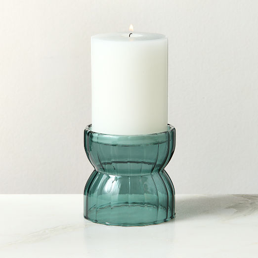 Melina Teal Glass Pillar Candle Holder Large