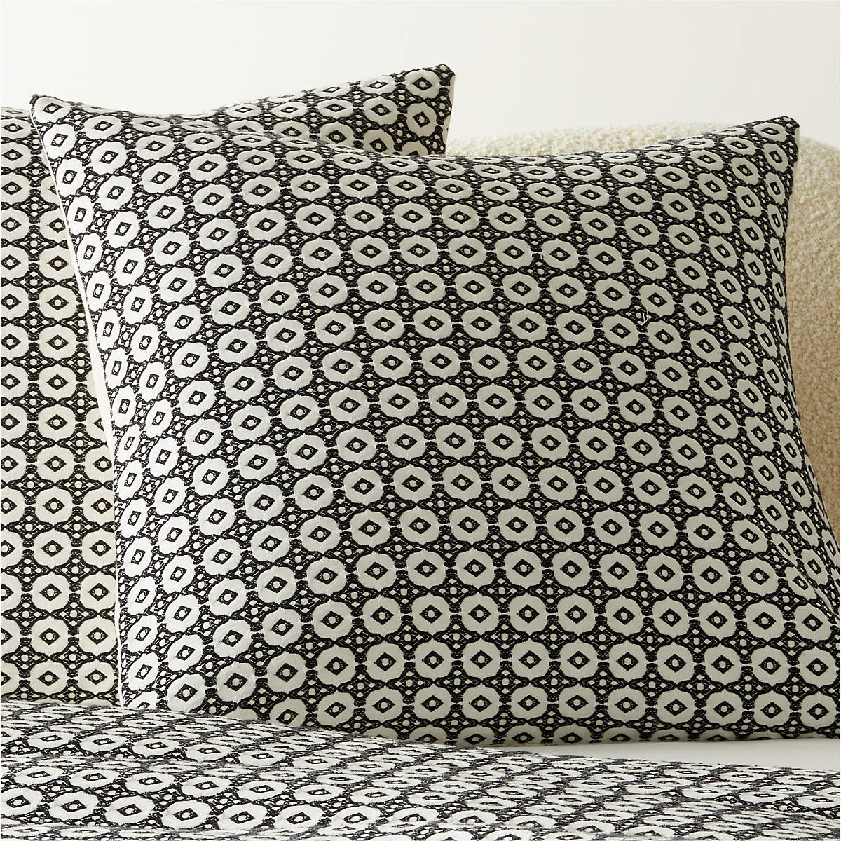 Melina Organic Cotton Black and Warm White Euro Pillow Shams Set of 2