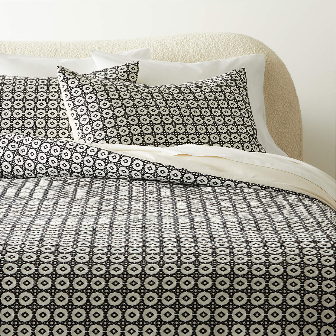 Estela Grey and White Organic Cotton Duvet Cover and Pillow Shams CB2