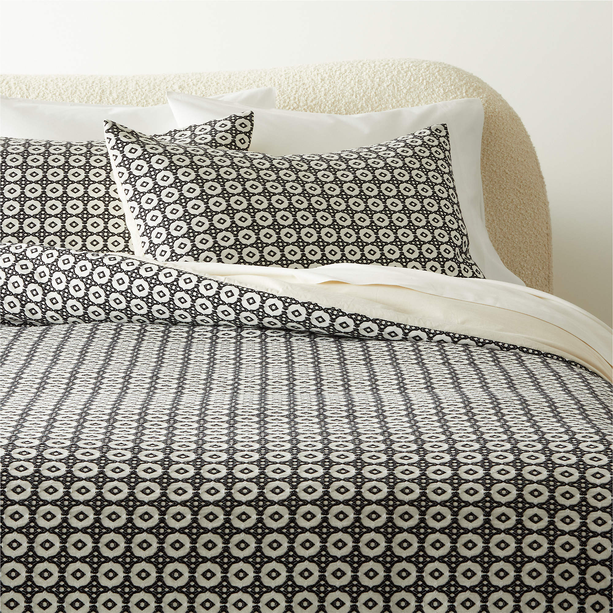 Melina Organic Cotton Black and Warm White Duvet Cover and Shams CB2