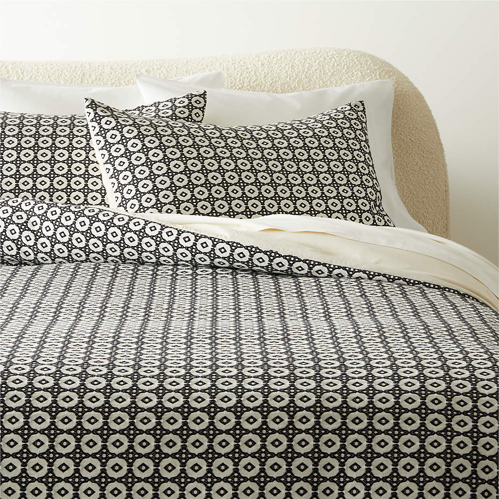 Melina Modern Full/Queen Organic Cotton Black and Warm White Duvet Cover +  Reviews