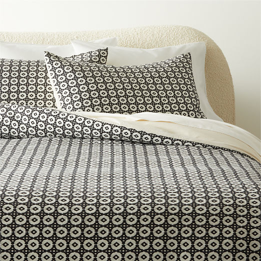 Melina Organic Cotton Black and Warm White Duvet Cover and Shams
