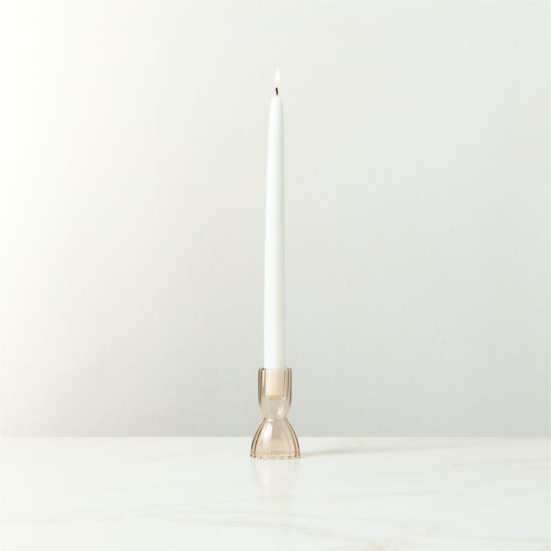 View Melina Taupe Glass Taper Candle Holder Small details