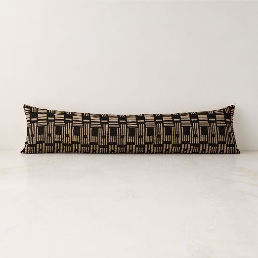 Melrose Black with Sand Woven Jacquard Wool and Silk Lumbar Pillow 48"x12"