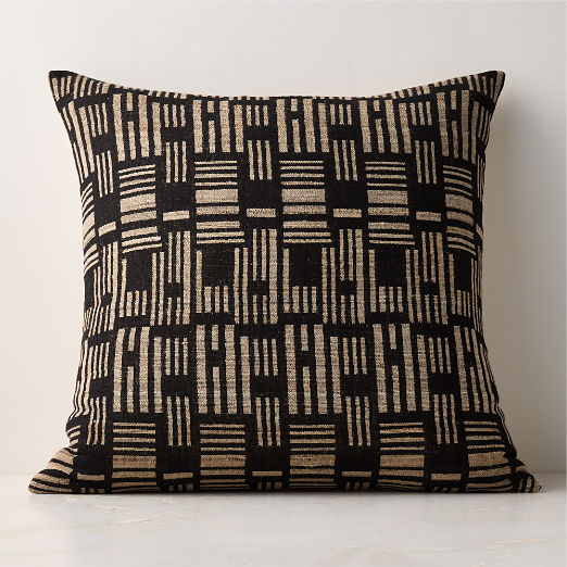 Melrose Black with Sand Woven Jacquard Wool and Silk Throw Pillow 23"x23"