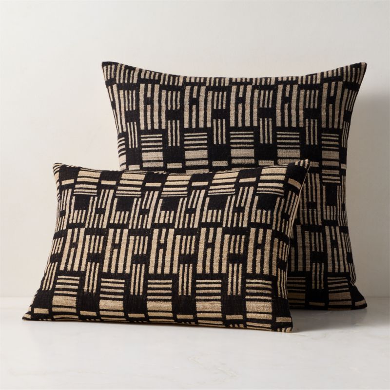 Melrose Black With Sand Jacquard Wool And Silk Lumbar Pillow With Down-Alternative Insert 22"x15" - image 4 of 6