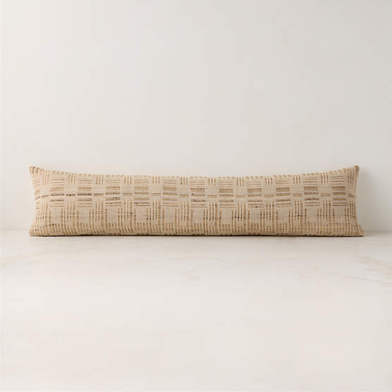 Melrose Sand with Warm White Jacquard Wool and Silk Lumbar Pillow with Feather-Down Insert 48"x12"