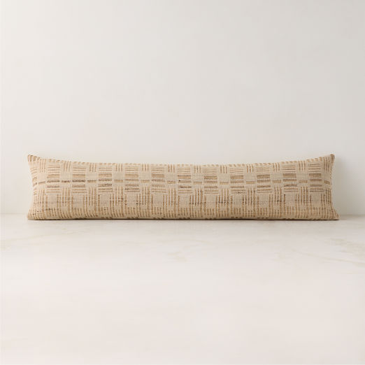 Melrose Sand with Warm White Jacquard Wool and Silk Lumbar Pillow 48"x12"