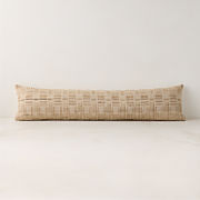 Melrose Sand with Warm White Jacquard Wool and Silk Lumbar Pillow with Down-Alternative Insert 48"x12"