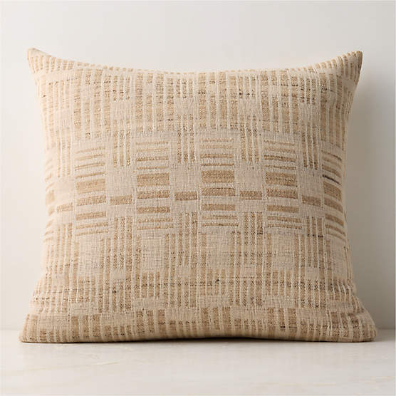 Melrose Sand with Warm White Jacquard Wool and Silk Throw Pillow with Down-Alternative Insert 23"x23"