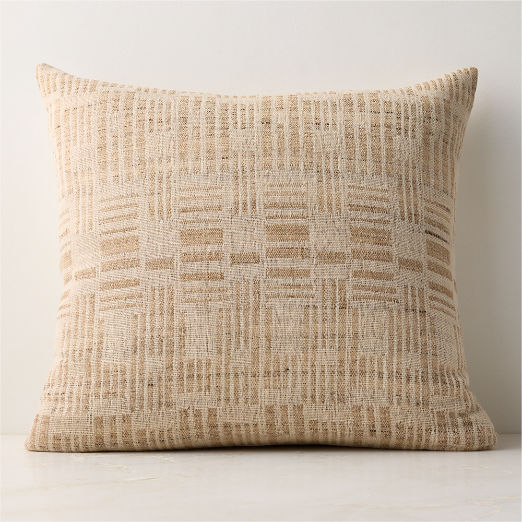 Melrose Sand with Warm White Jacquard Wool and Silk Throw Pillow with Down-Alternative Insert 23"x23"