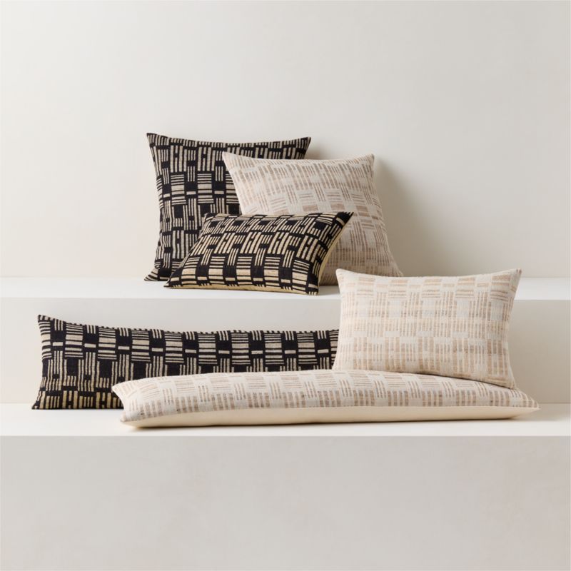 Melrose Black with Sand Woven Jacquard Wool and Silk Lumbar Pillow with Down-Alternative Insert 48"x12" - image 4 of 5