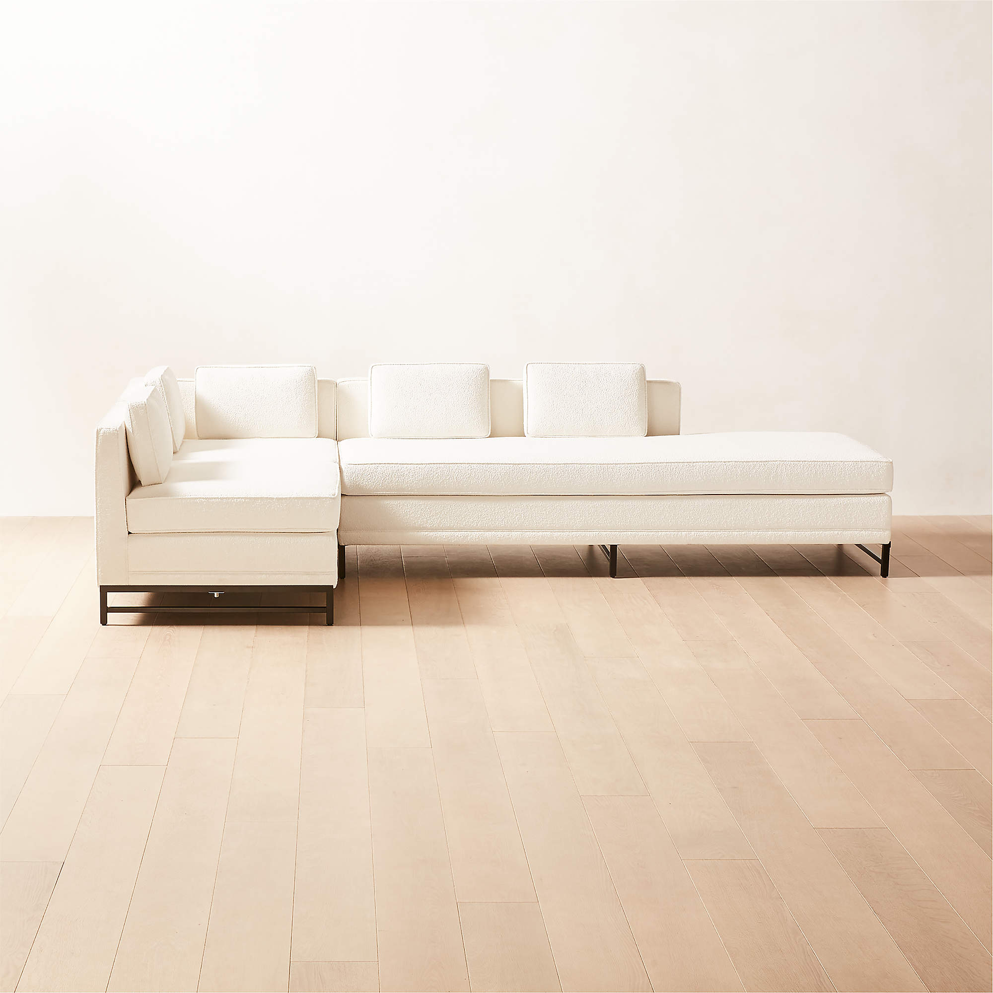 Metric White Boucle Modern 3Piece Sectional Sofa with Right HalfBack