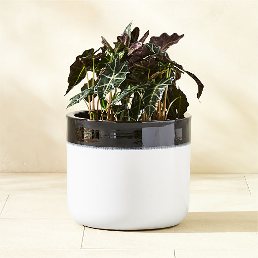 Mezi Black and White Glazed Clay Indoor/Outdoor Planter Large