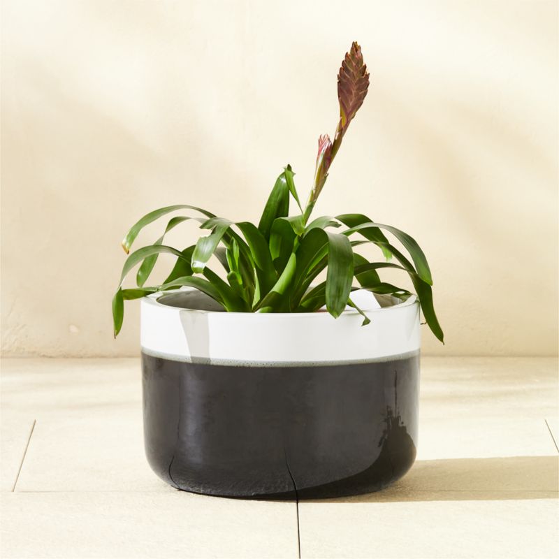 Mezi Black and White Glazed Clay Indoor/Outdoor Planter Small - image 3 of 6