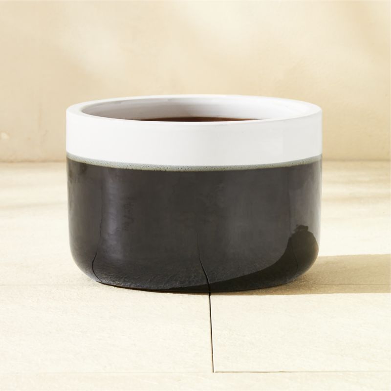 Mezi Black and White Glazed Clay Indoor/Outdoor Planter Small - image 0 of 6