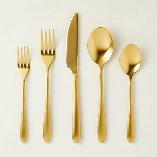 Modern Flatware Sets And Serving Utensils Cb2 20 Piece Mezzanine Gold Flatware Set