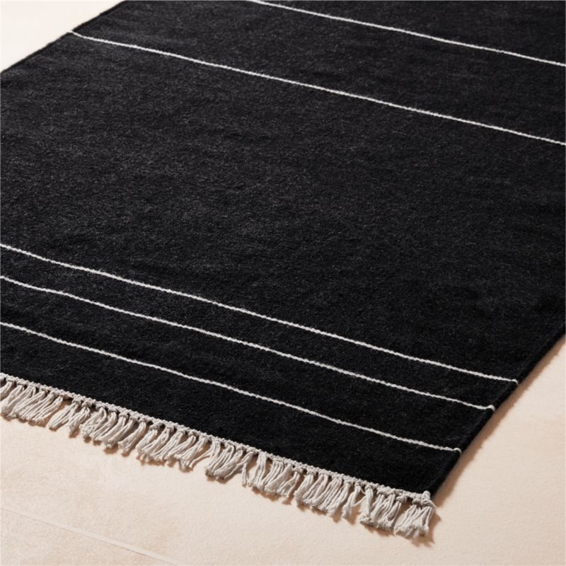 Mieta Handwoven Black Stripe New Zealand Wool Runner Rug 2.5'x8' - image 3 of 4