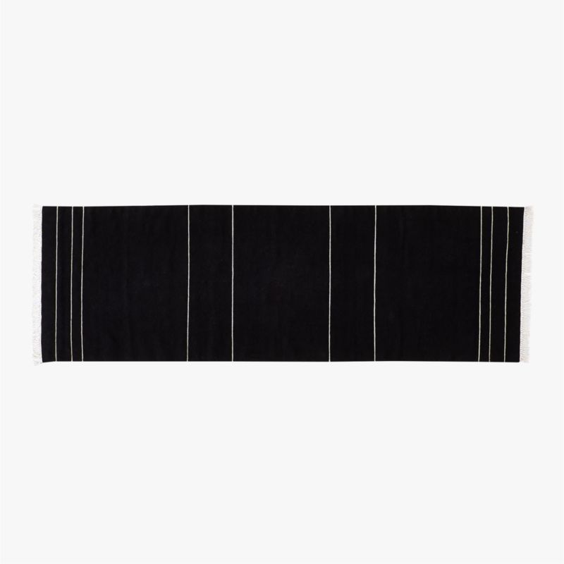 Mieta Handwoven Black Stripe New Zealand Wool Runner Rug 2.5'x8' - image 0 of 4