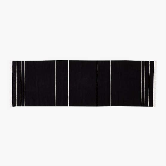 Mieta Handwoven Black Stripe New Zealand Wool Runner Rug 2.5'x8'