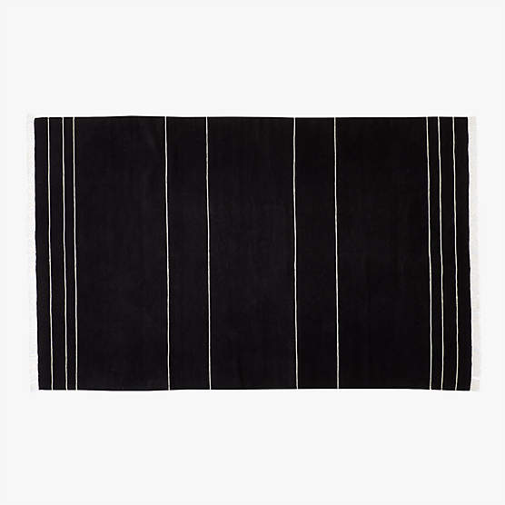 Mieta Handwoven Black Stripe New Zealand Wool Area Rug 5'x8'