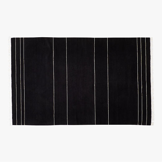 Mieta Handwoven Black Stripe New Zealand Wool Area Rug 5'x8'