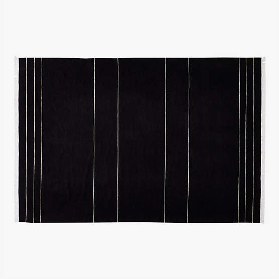 Mieta Handwoven Black Stripe New Zealand Wool Area Rug 6'x9'